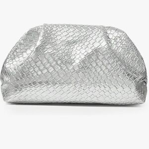 Women's Vegan Leather Clutch Purse, Ruched Bag In Silver